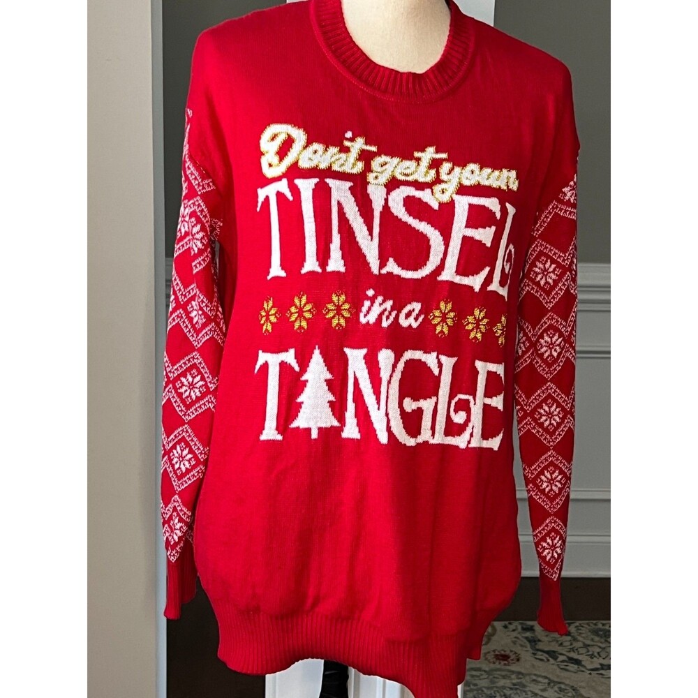 Well Worn Holiday Ugly Christmas Sweater Don’t Get Your Tinsel in a Tangle Sz M